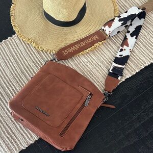 Montana West Rust Brown Messenger Bag with Cowhide-Pattern Strap